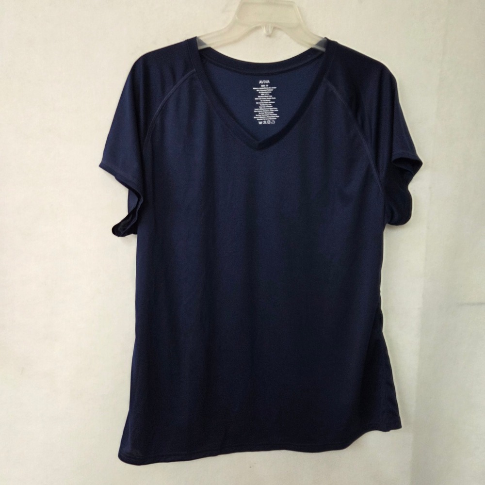 AVIVA‎ Shirt Womens Navy Blue V Neck Short Sleeve Activewear Top Plus Size 3X